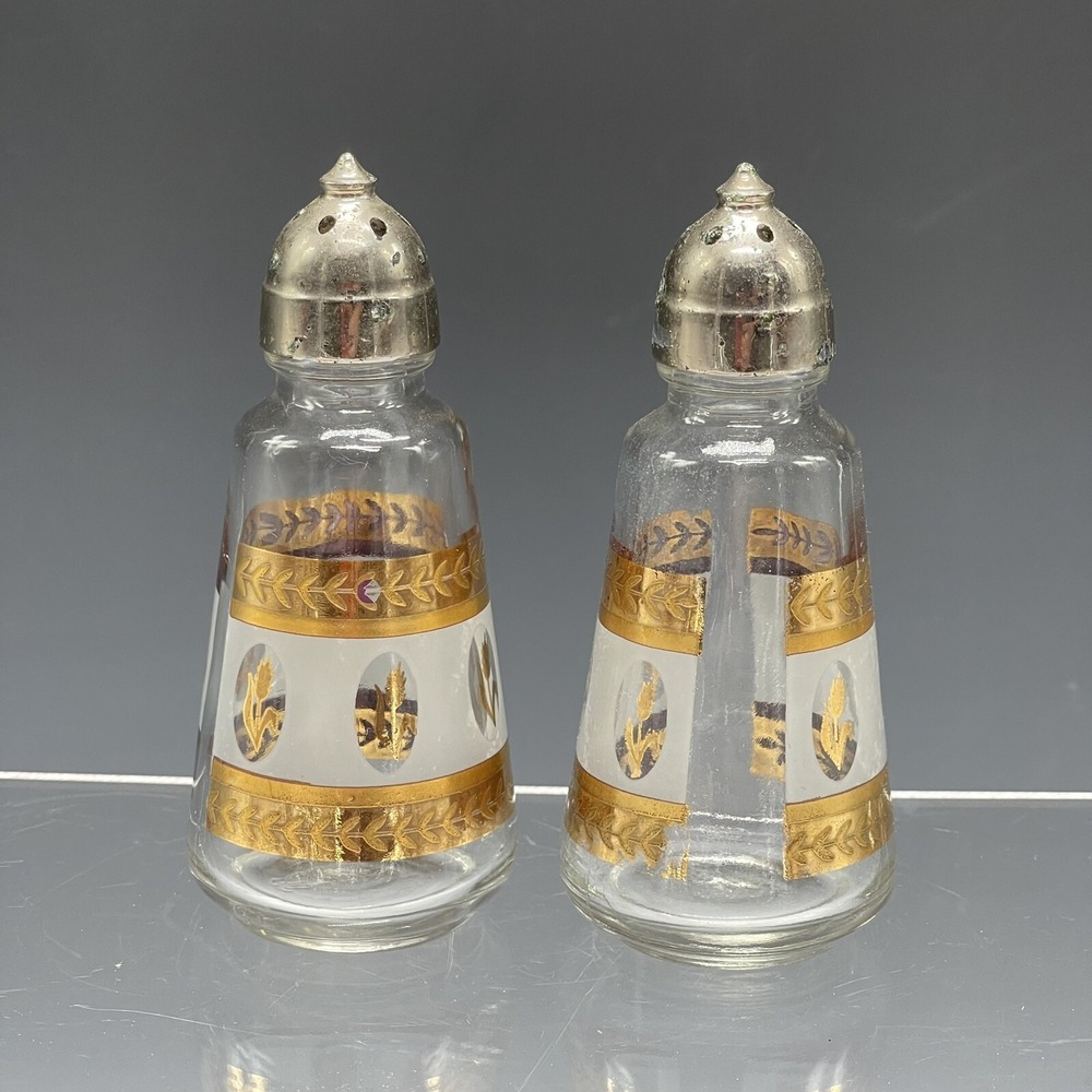Vintage Hazel Atlas-Brockway Golden Foil Wheat‎ Salt & Pepper Set READ